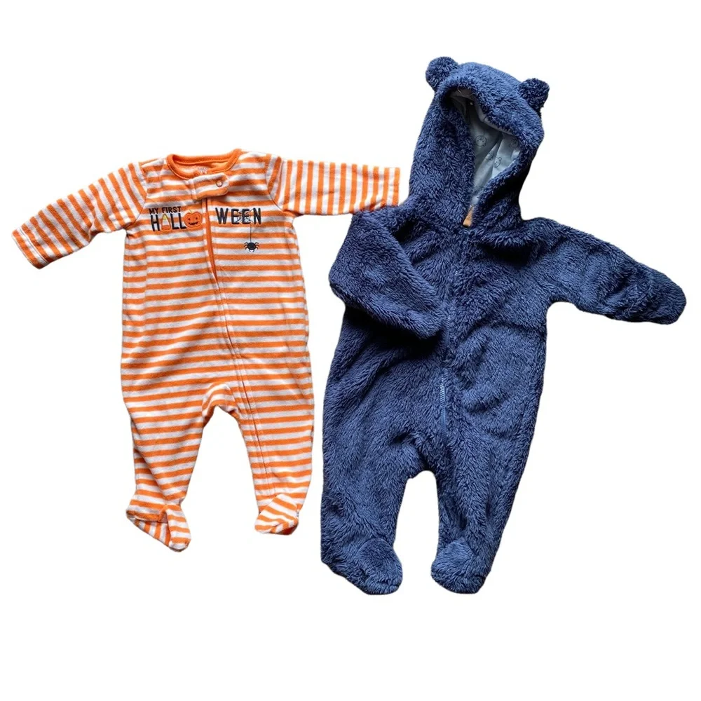 Carters Boy Fall 0-3 month Bundle Halloween sleeper and hooded fleece one piece